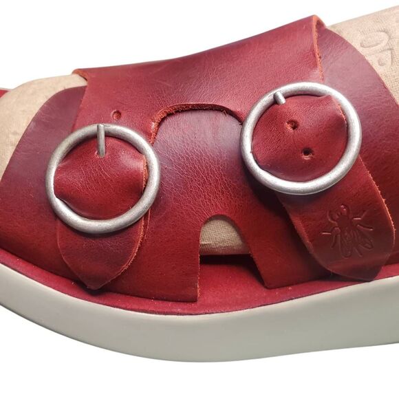 Rare Fly London Bait742fly Red Leather Double Buckle slip-on Sandals Size 40 US - Picture 5 of 10